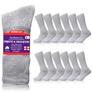 Diabetic Socks, Non-Binding Circulatory Cushion Cotton Crew Diabetic Socks Grey